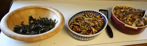 Kale chips, fava bean salad and roasted potatoes