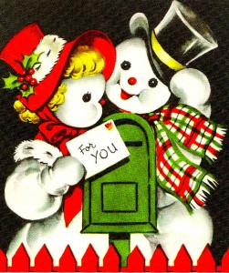 Vintage Christmas Card from 1940s with santa and wife