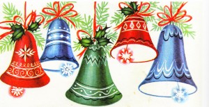 vintage christmas card with bells from 1940s