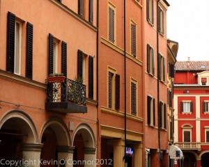Earth-toned buildings in Bologna, Italy