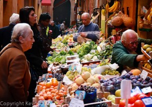 Fresh food market in Bologna, Italy