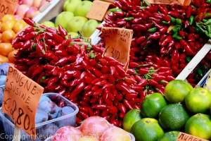 produce at market stand in Bologna, Italy