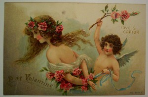 vintage card with woman and angel