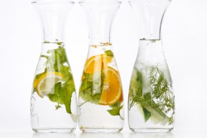 Herbal drinks with lemons and dill, mint