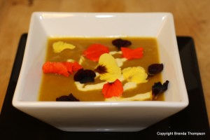 roasted butternut squash with edible flowers