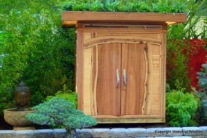 Wooden Chinese-style house in asian garden at 2013 northwest flower and garden show