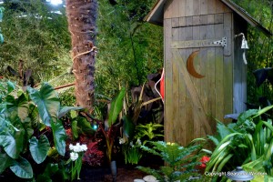 Adorable outhouse in a garden