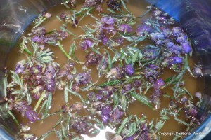 Making lavender simple syrup for lavender-elderflower champagne cocktail in The Drunken Botanist