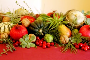 This seasonal tablescape is low enough to encourage conversations.