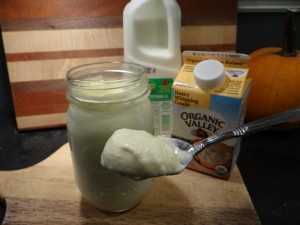 Making homemade creme fraiche for The Cooking Light Pick Fresh Cookbook recipe.