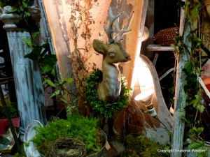 Hanging deer head at vintage garden market