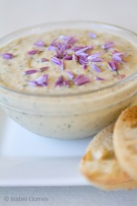 Edible flowers from chives used in herb dip