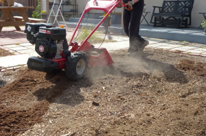 Powerful Troy-Bilt Bronco Axis Rototiller in action