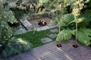 garden with fire pit