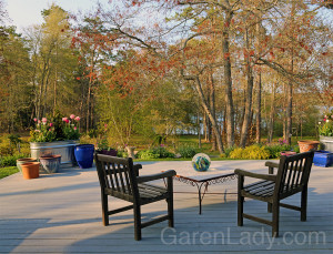 Cocktail Hour Garden deck in early spring