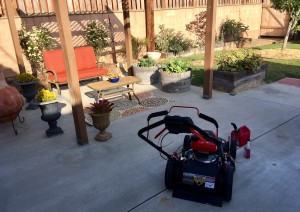 Troy Bilt mower on patio